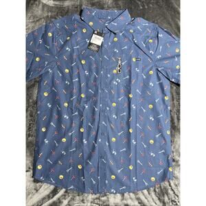 NWT HURLEY Men's Blue BBQ Short Sleeve Button Down Woven Shirt Size Med Cotton